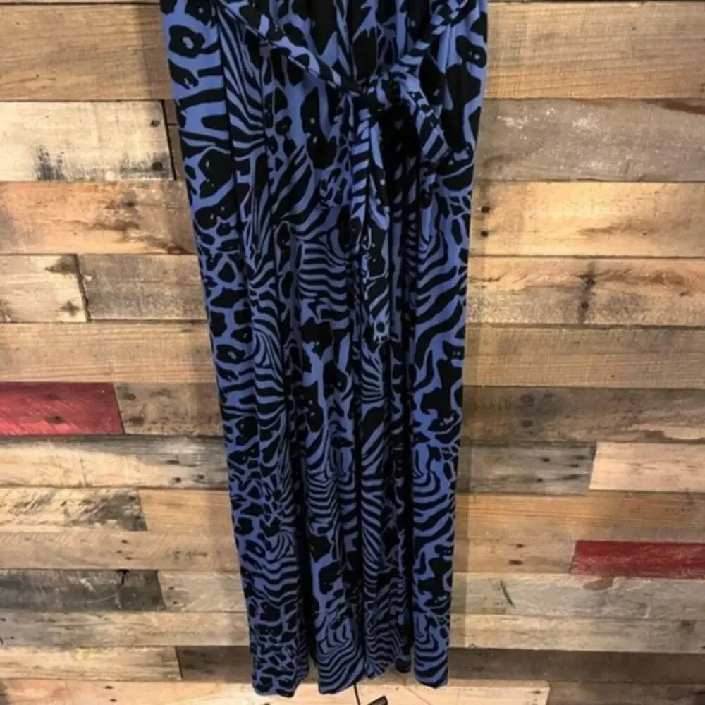 Lisa‎ Rinna Blue And Black Animal Print Belted Jumpsuit Size 10